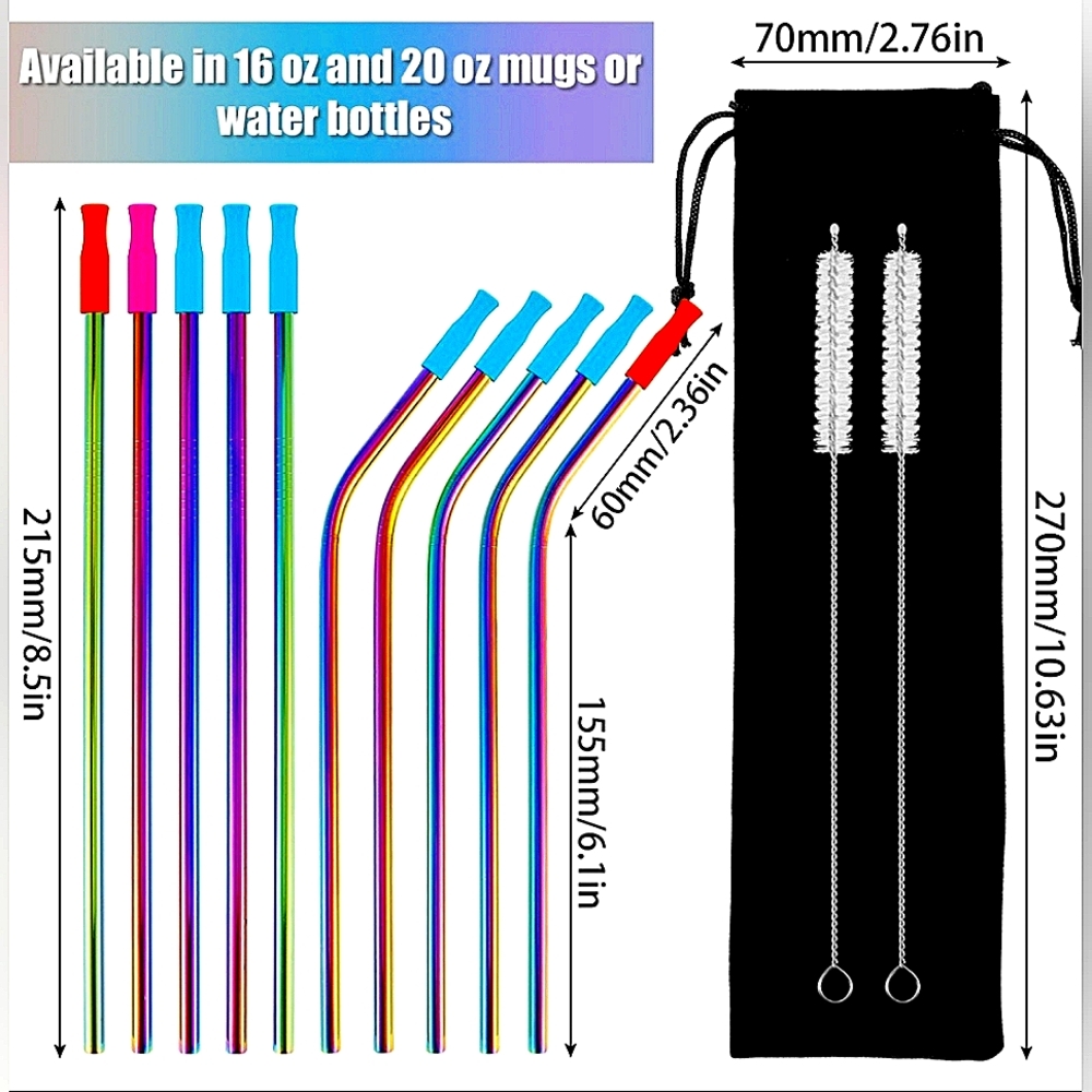 NEW 10 piece stainless steal food grade straws